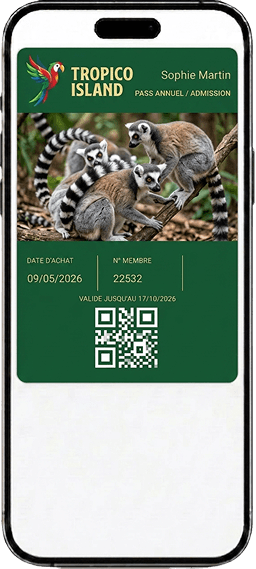Billet d'accès Parc animalier dans le wallet sur un iPhone