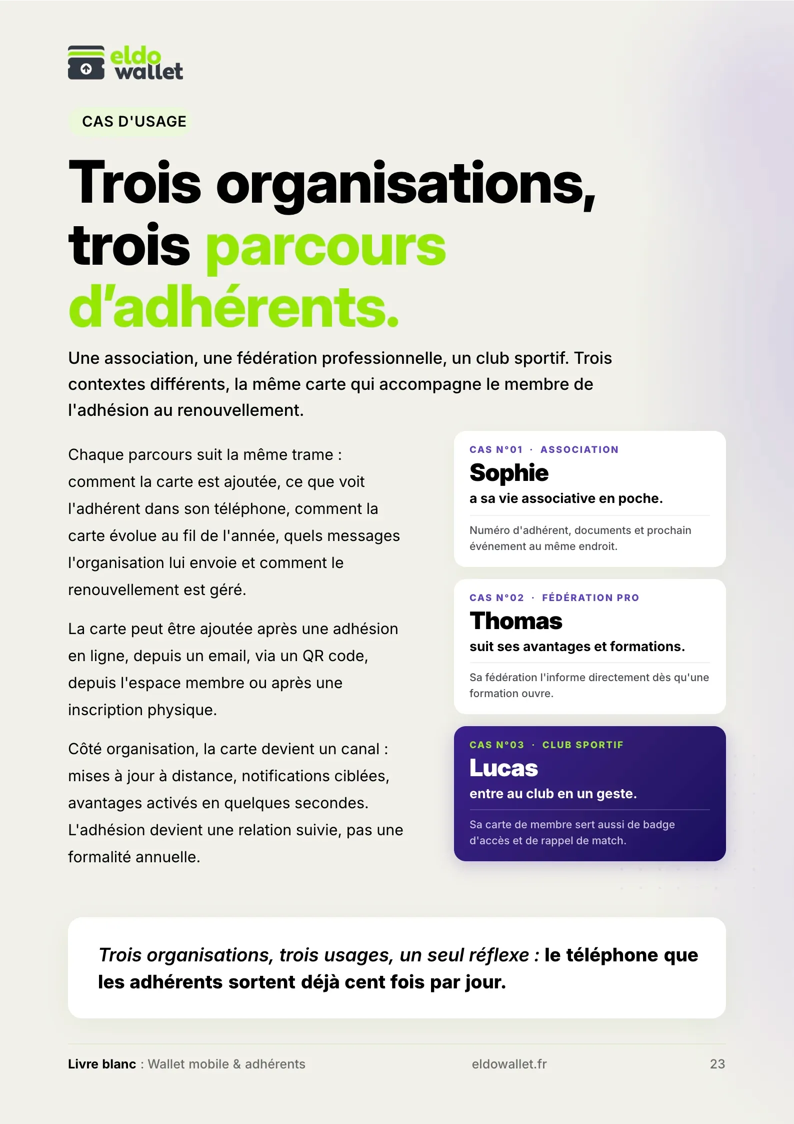 Page 23, trois organisations, trois parcours d'adhérents