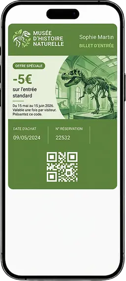 Billet d'accès Musée dans le wallet sur un iPhone
