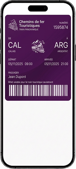 Billet de transport Train touristique dans le wallet sur un iPhone