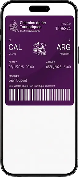 Billet de transport Train touristique dans le wallet sur un iPhone