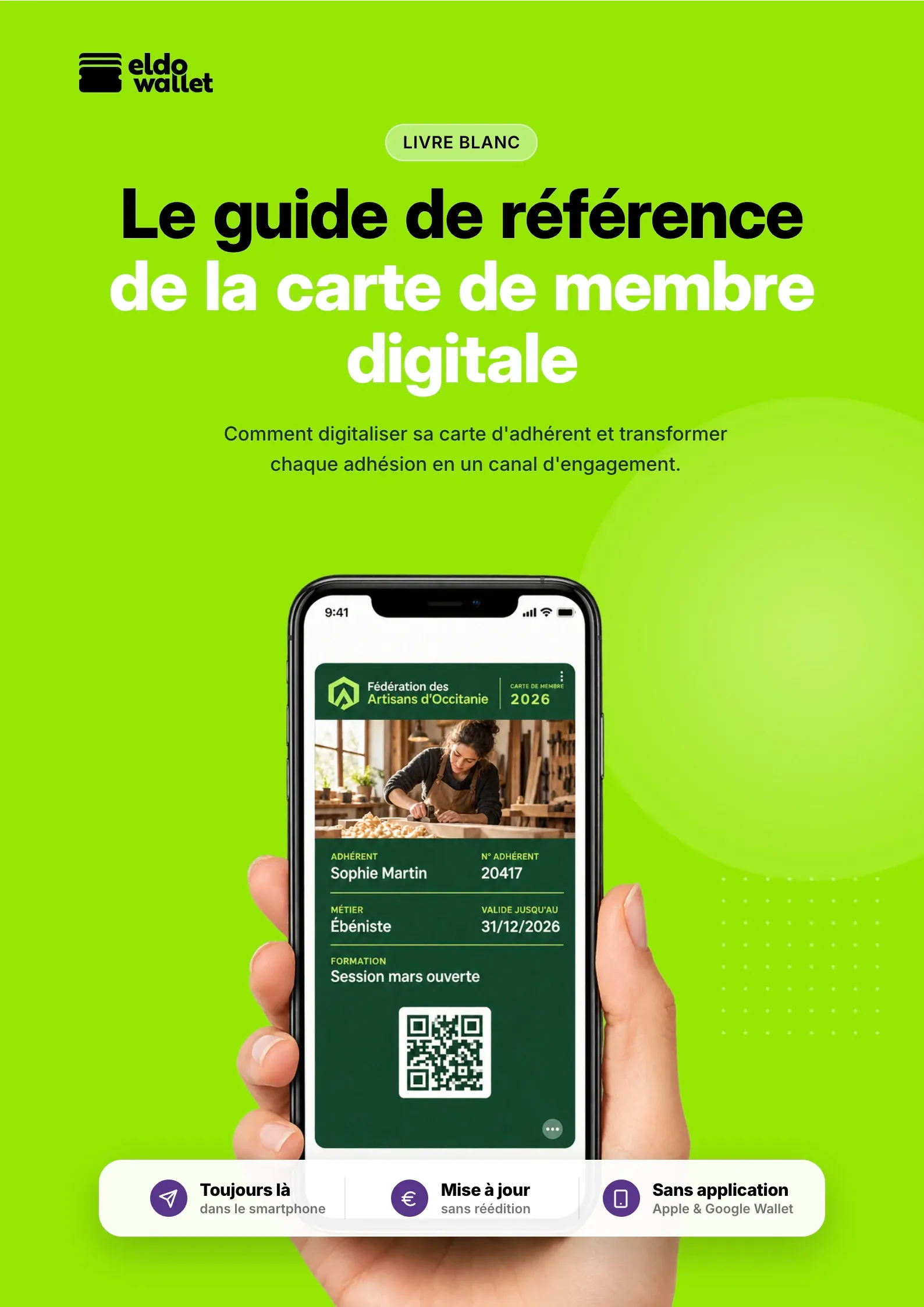 Couverture du guide de référence de la carte de membre digitale eldo wallet