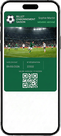 Billet d'accès Match sportif dans le wallet sur un iPhone