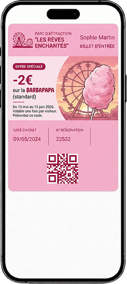 Billet d'accès Parc de loisirs dans le wallet sur un iPhone
