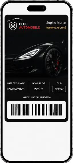 Carte de membre de club automobile dans Apple Wallet