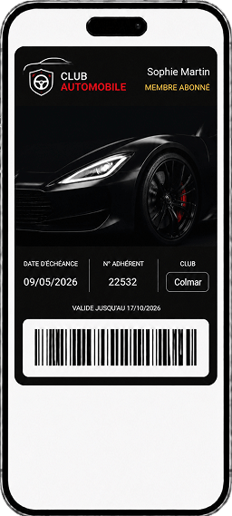 Carte de membre de club automobile dans Apple Wallet