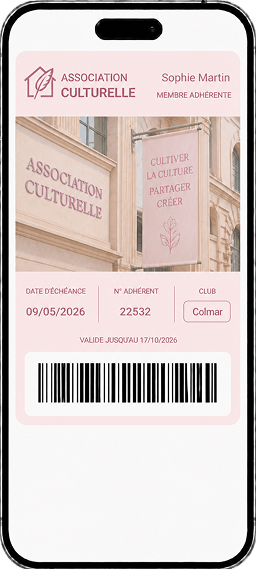 Carte de membre de club culturel dans Apple Wallet